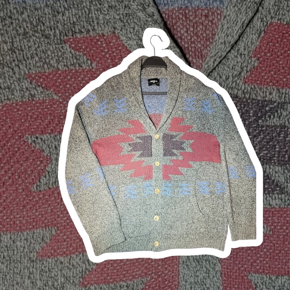 Forever 21 Gray and Red Geometric Cardigan